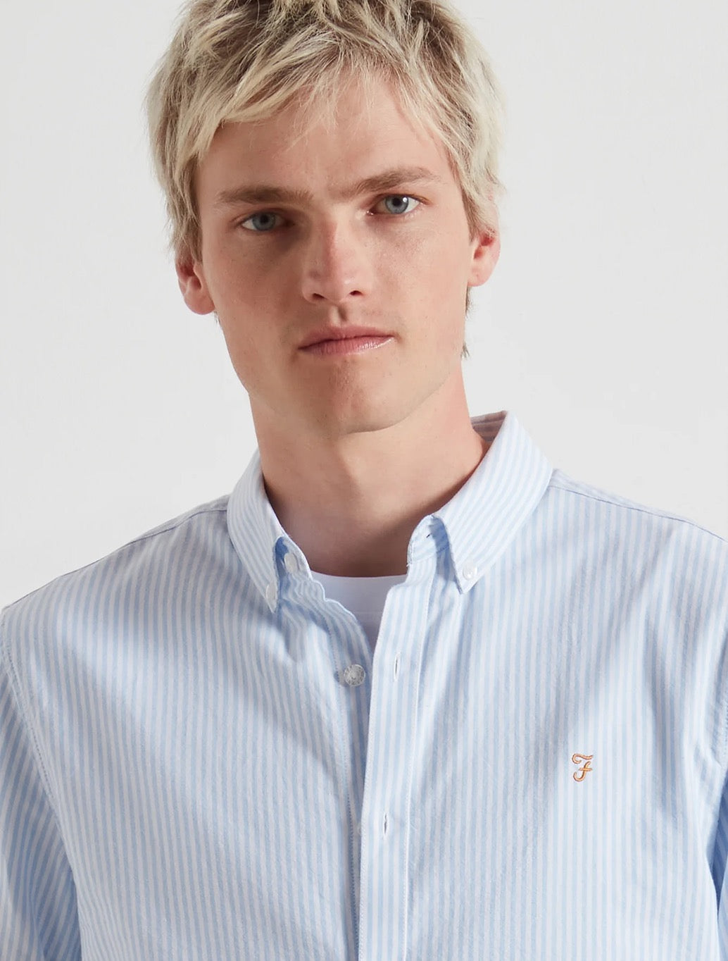 Farah - Brewer Slim Fit Striped Organic Cotton Oxford Shirt - Blue Stripe