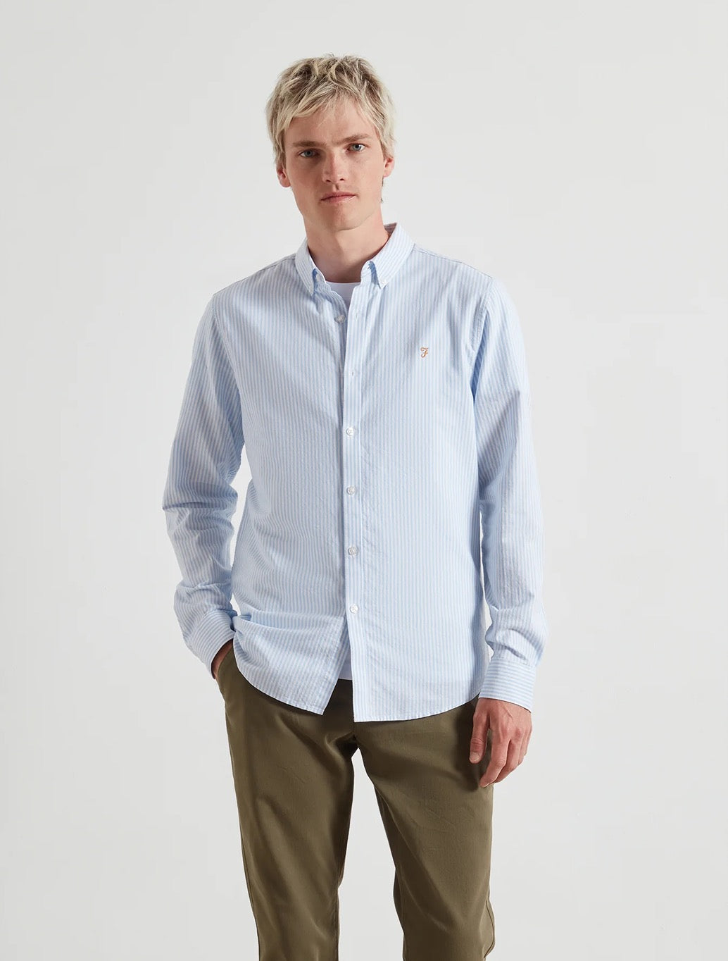 Farah - Brewer Slim Fit Striped Organic Cotton Oxford Shirt - Blue Stripe