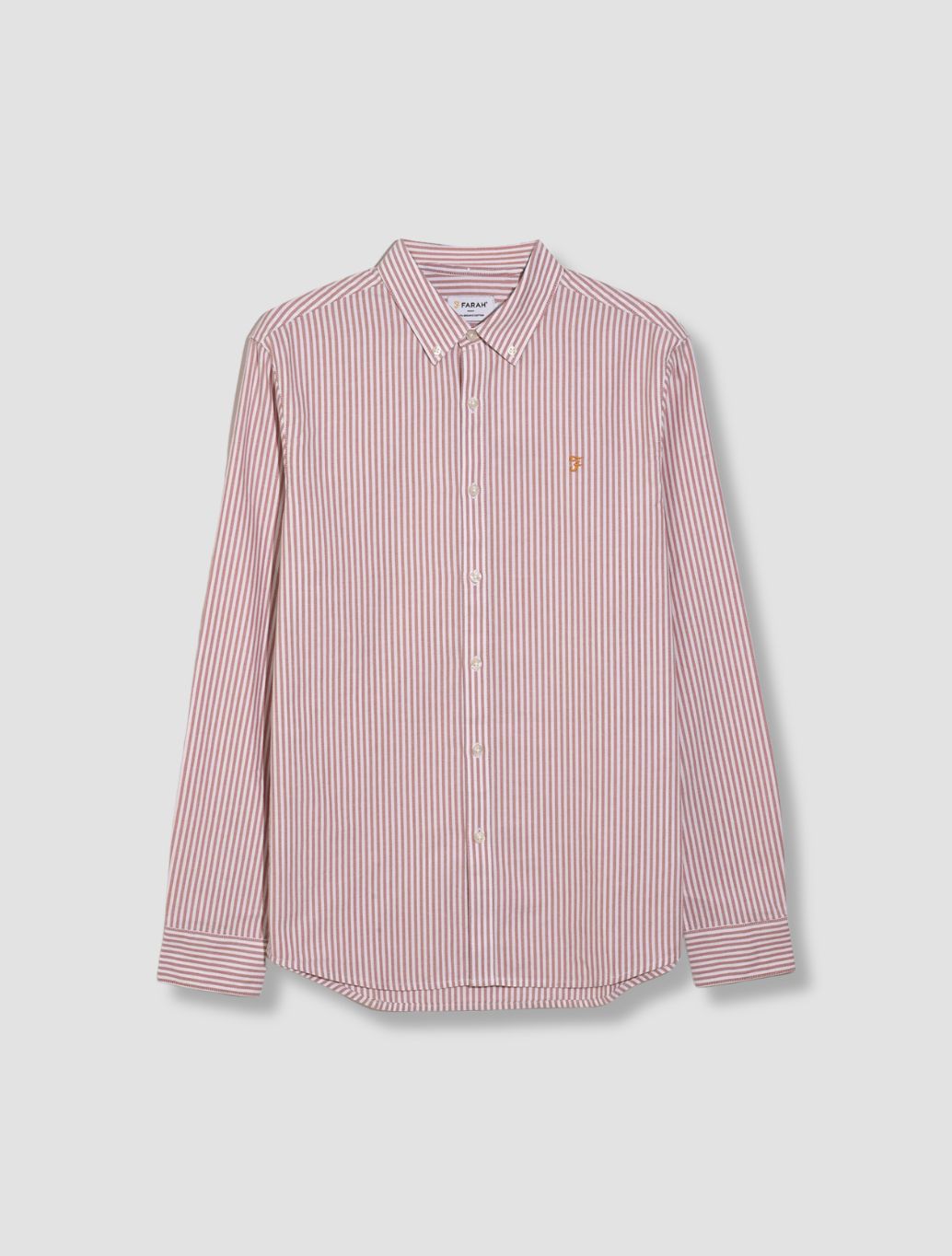 Farah Brewer Slim Fit Striped Organic Cotton Oxford Shirt in Peach