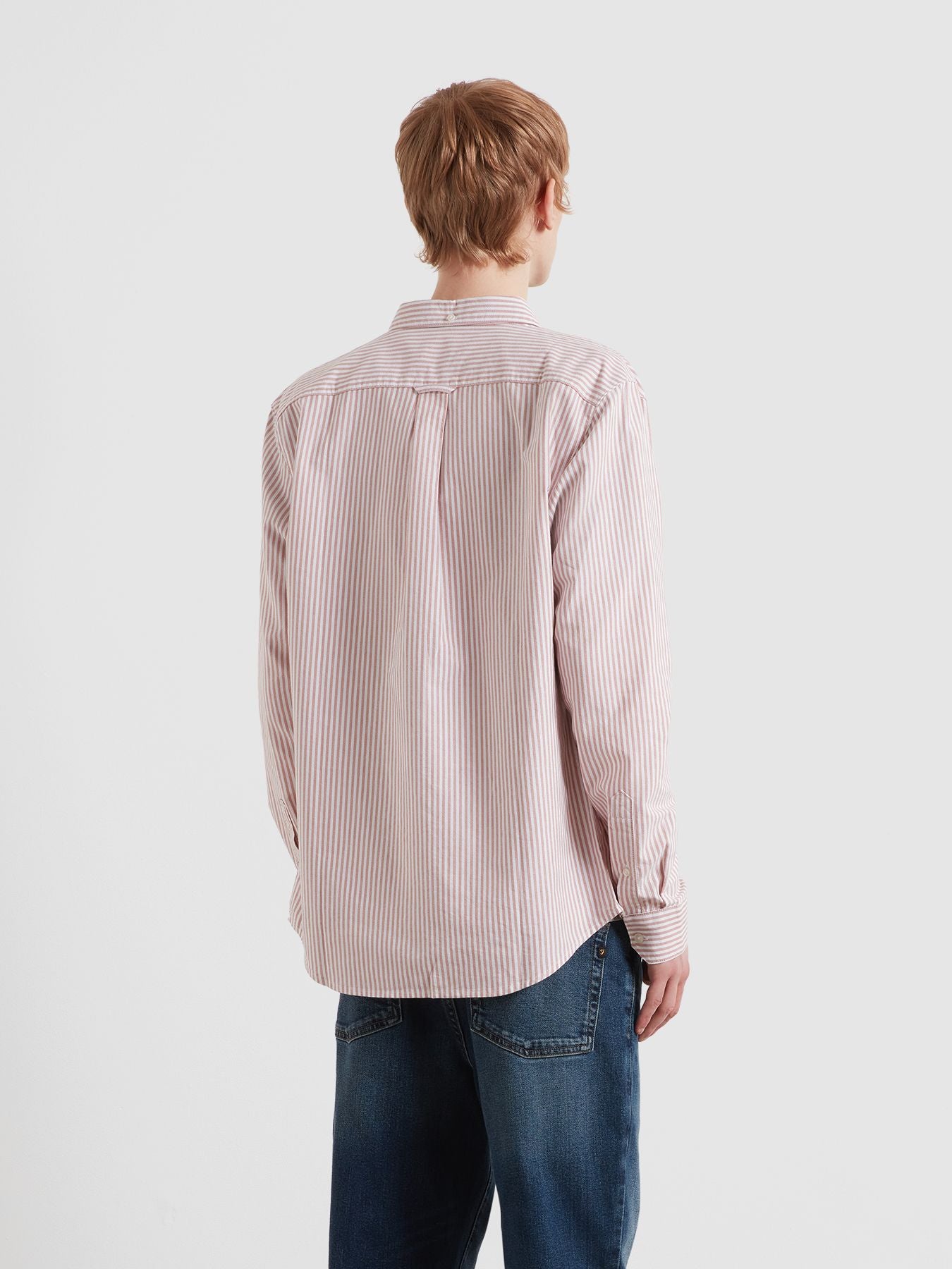 Farah Brewer Slim Fit Striped Organic Cotton Oxford Shirt in Peach