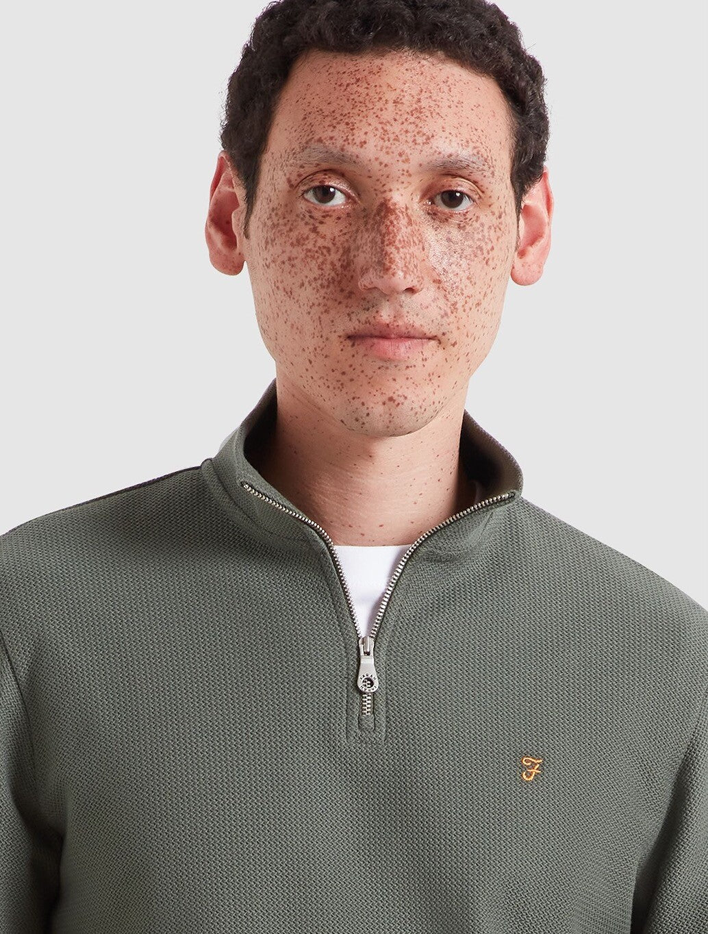 Farah Conrad Textured Quarter Zip Sweatshirt in Rosemary