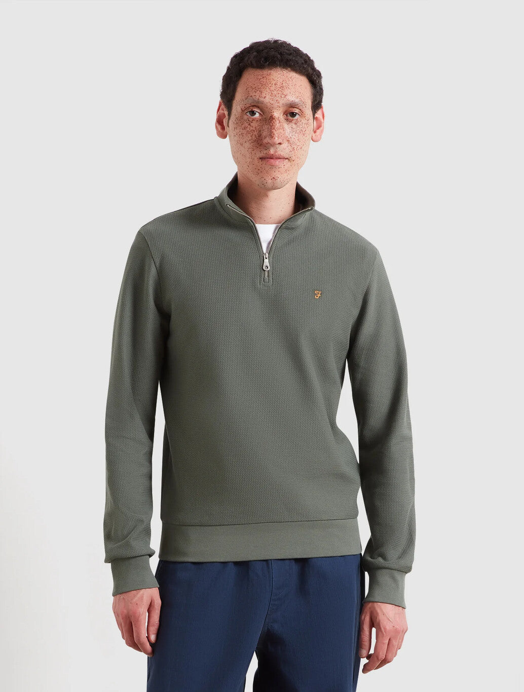 Farah Conrad Textured Quarter Zip Sweatshirt in Rosemary