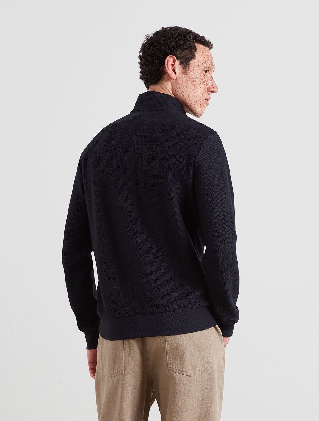 Farah Conrad Textured Quarter Zip Sweatshirt in True Navy