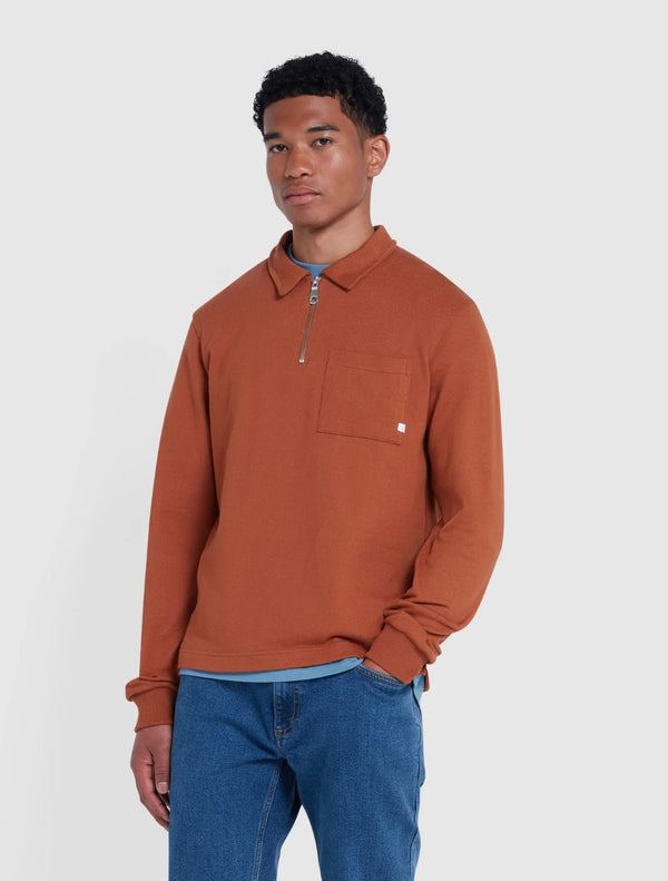 Farah - Creston Zip Sweatshirt - Burnt Orange