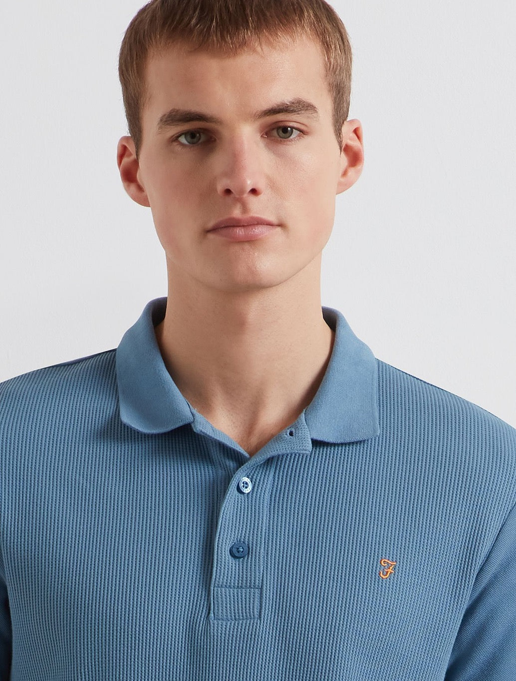 Farah - Forster Waffle Knit Polo Shirt - Storm Blue