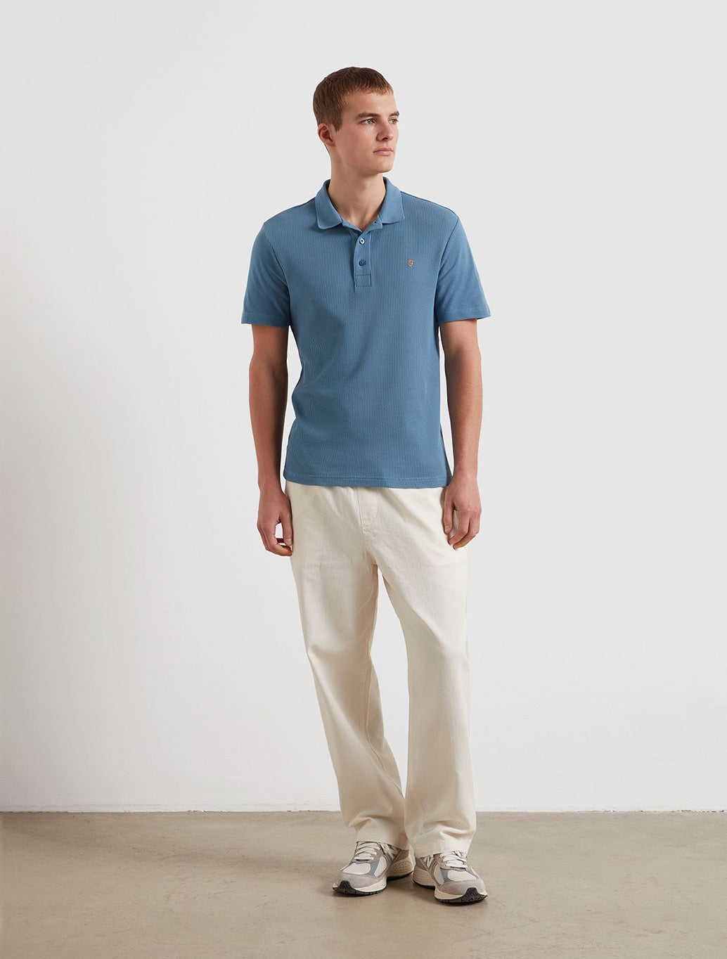 Farah Forster Waffle Knit Polo Shirt - Storm Blue