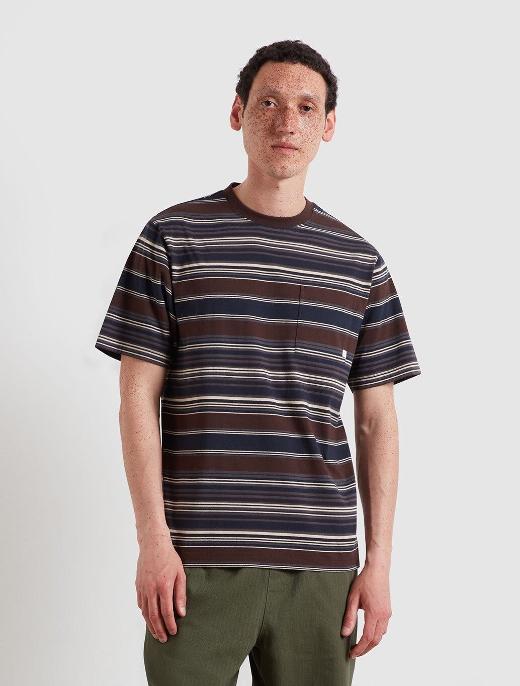 Farah Griffin Stripe T-Shirt in Dark Brown