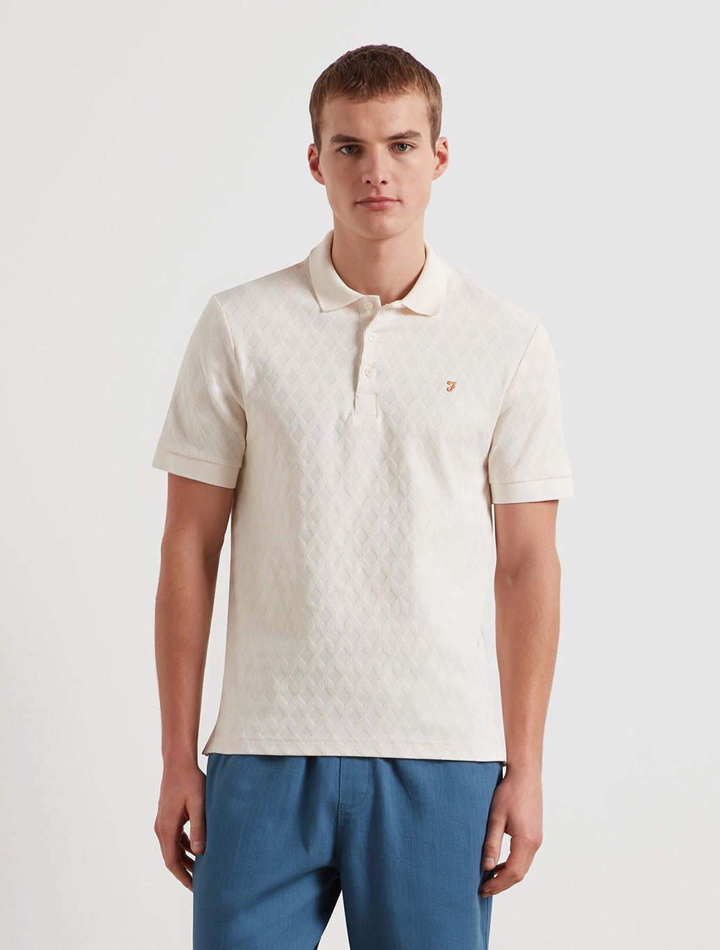 Farah - Horace Jacquard Knitted Polo Shirt - Cream