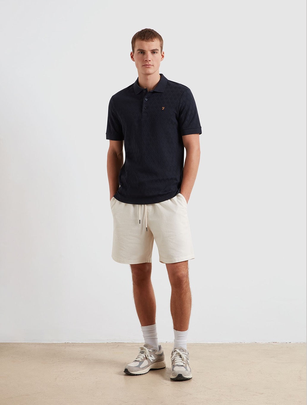 Farah Horace Jacquard Knitted Polo Shirt - Navy