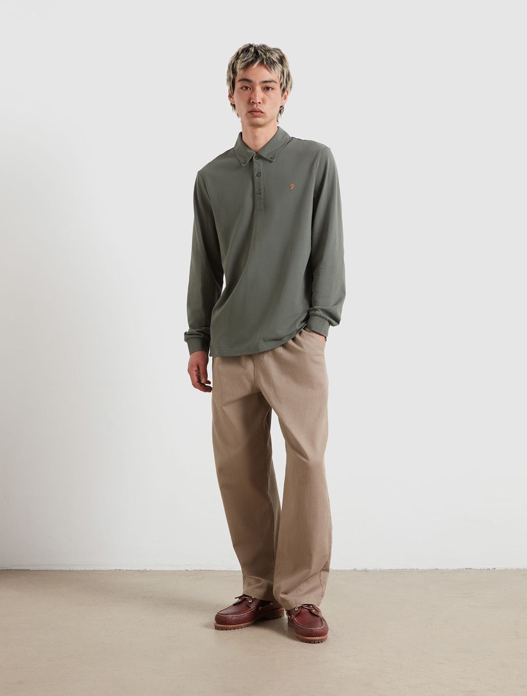 Farah Irwin Long Sleeve Polo Shirt in Rosemary