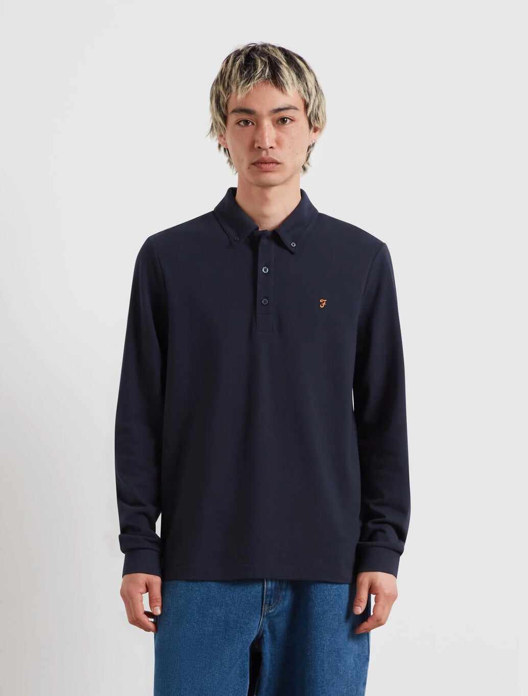 Farah Irwin Long Sleeve Polo Shirt in True Navy