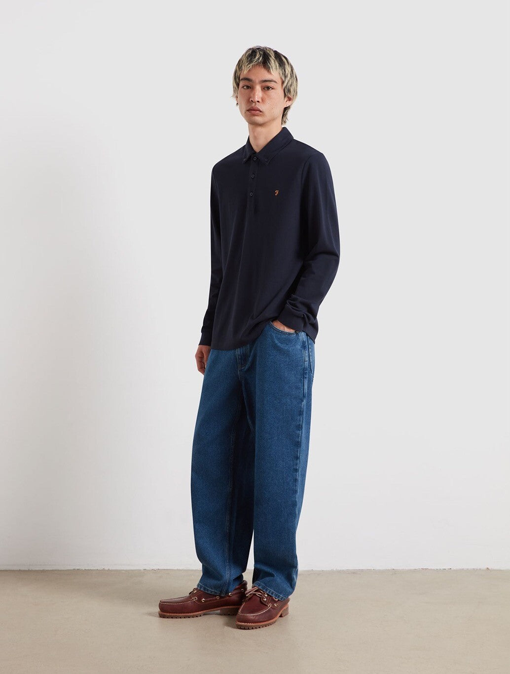 Farah Irwin Long Sleeve Polo Shirt in True Navy