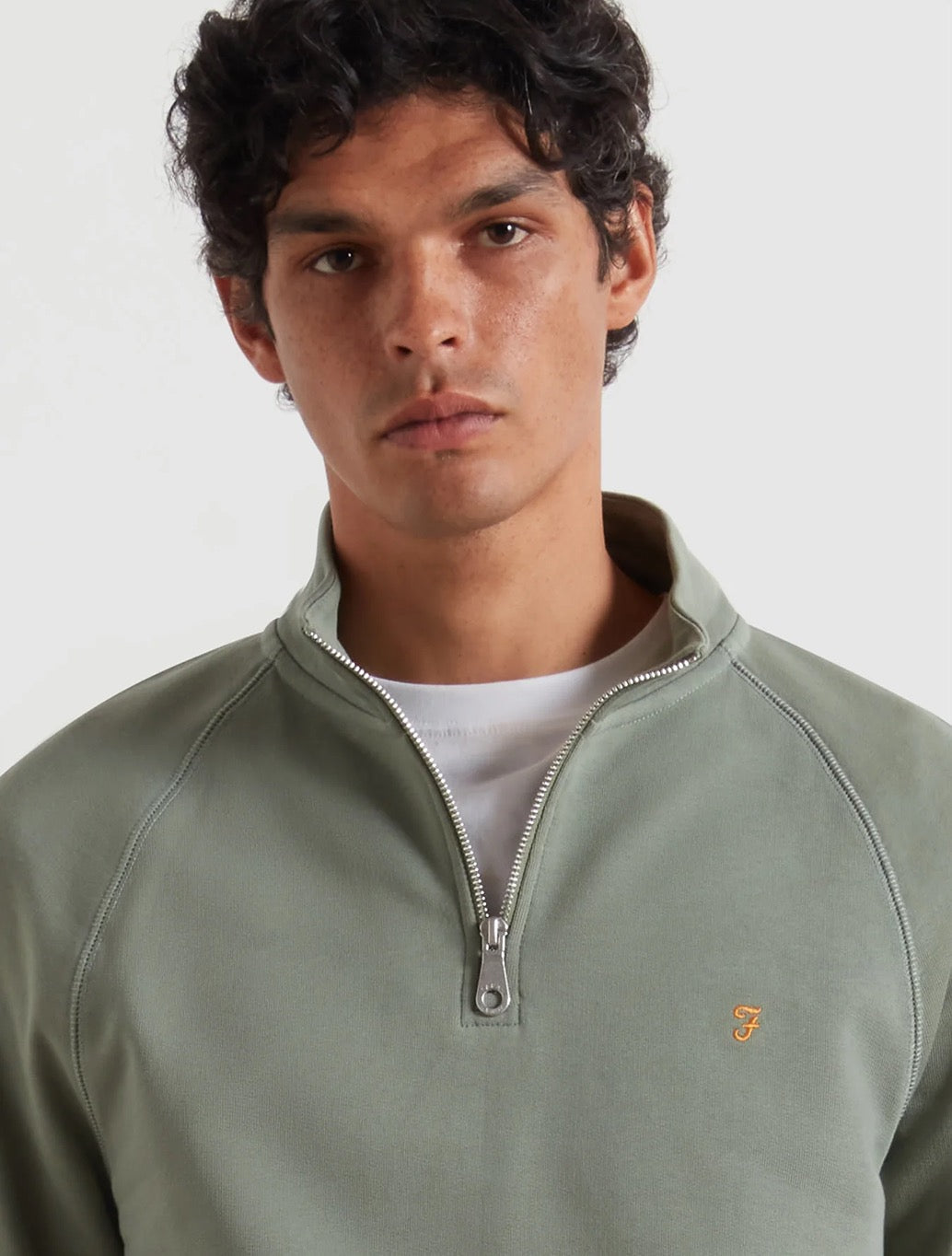 Farah - Jim Organic Cotton Quarter Zip Sweatshirt - Light Green
