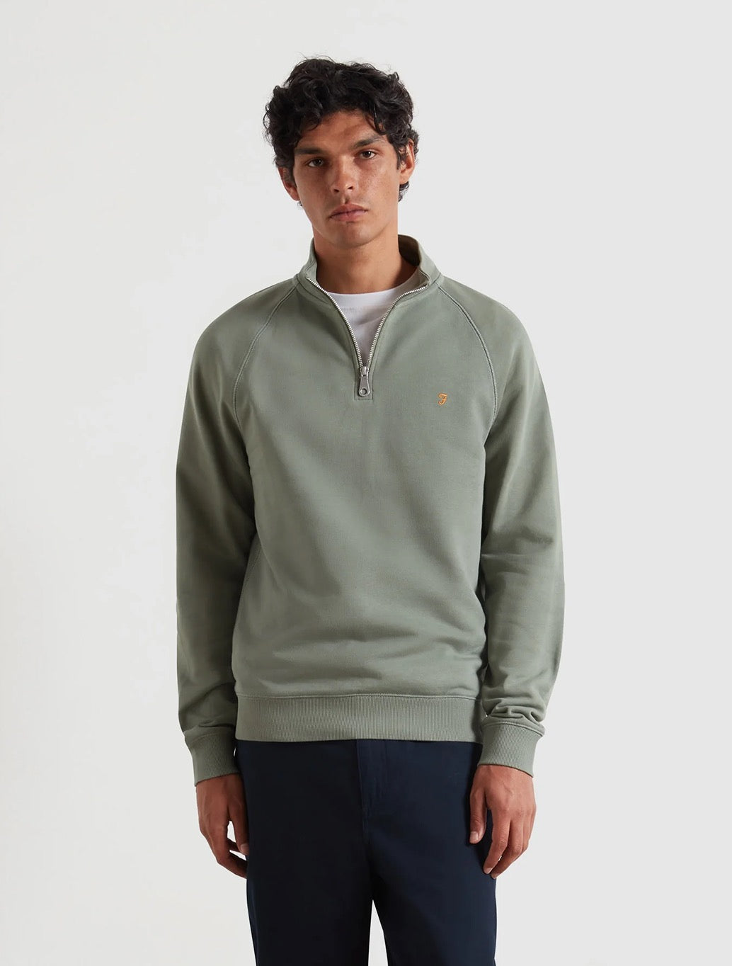 Farah - Jim Organic Cotton Quarter Zip Sweatshirt - Light Green