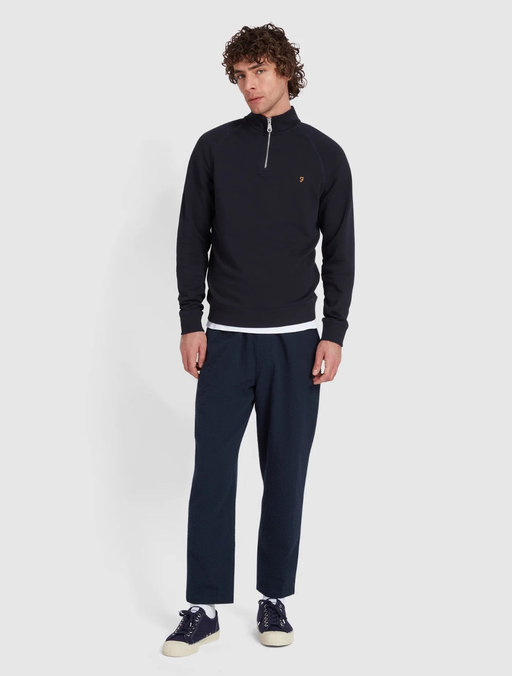 Farah - Jim Organic Cotton Quarter Zip Sweatshirt - Navy