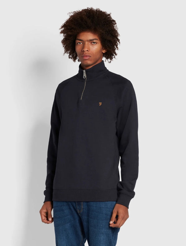 Farah - Jim Organic Cotton Quarter Zip Sweatshirt - Navy