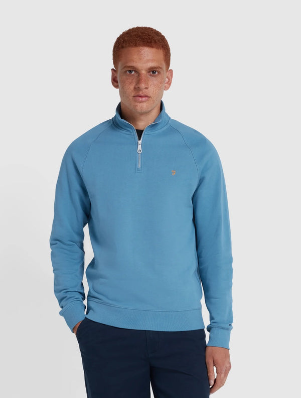 Farah - Jim Organic Cotton Quarter Zip Sweatshirt - Sky