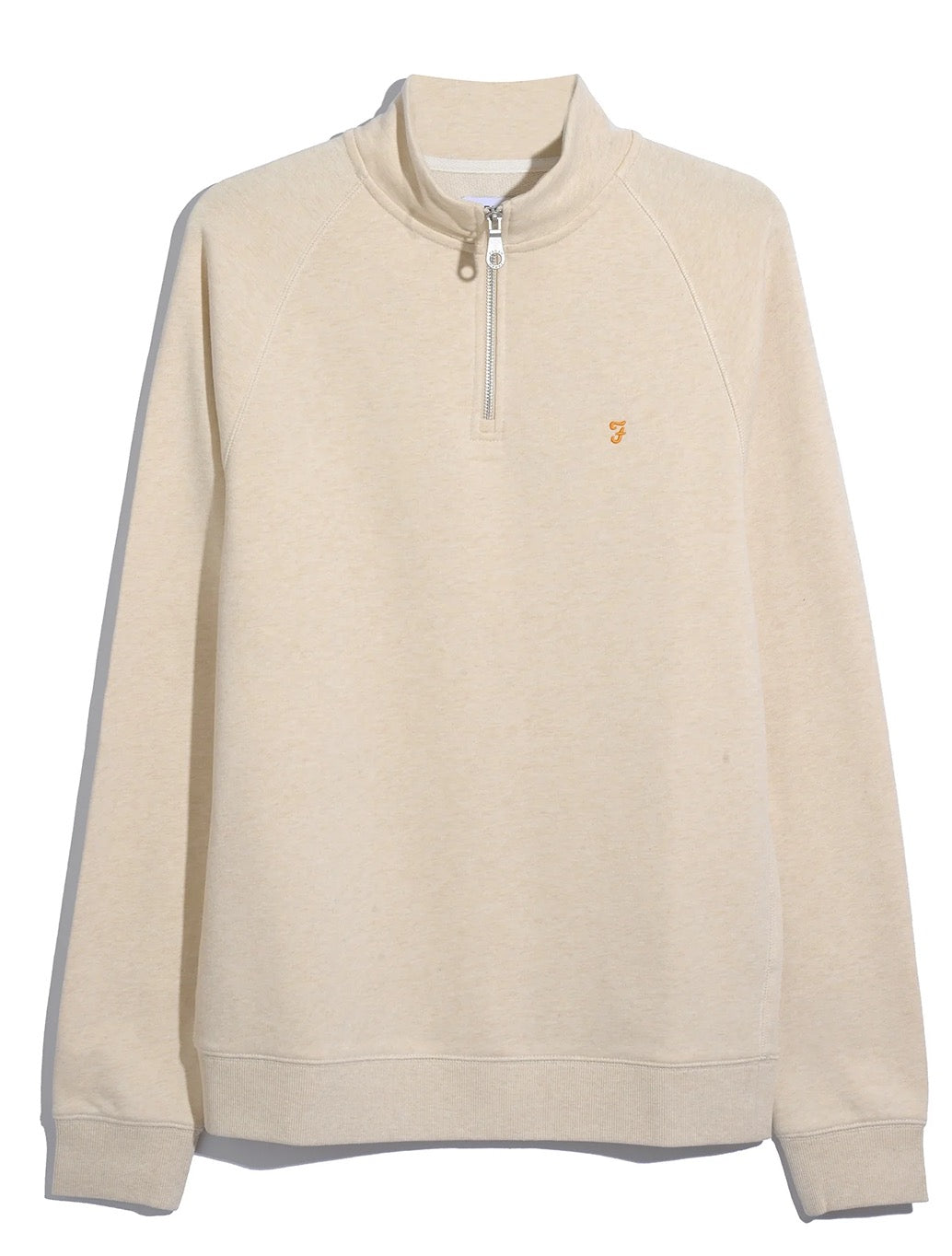 Farah Jim Organic Cotton Quarter Zip Sweatshirt in Cream