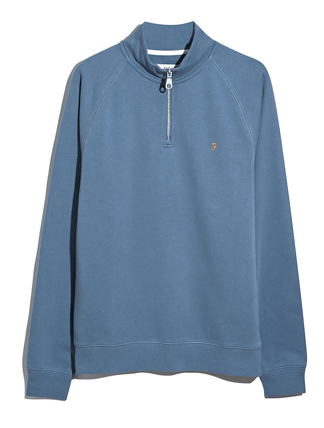 Farah Jim Organic Cotton Quarter Zip Sweatshirt in Denim Blue