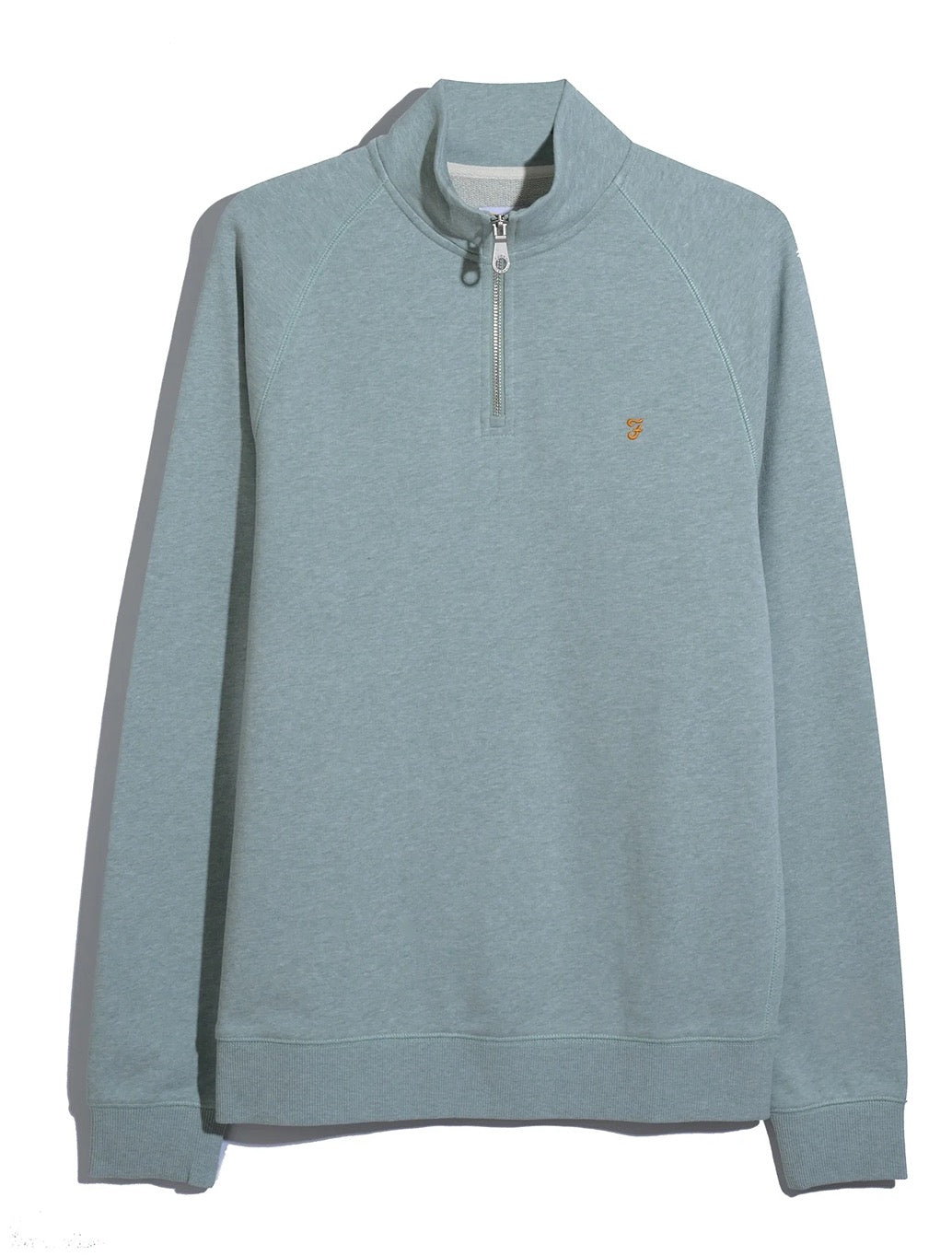 Farah Jim Organic Cotton Quarter Zip Sweatshirt in Light Green