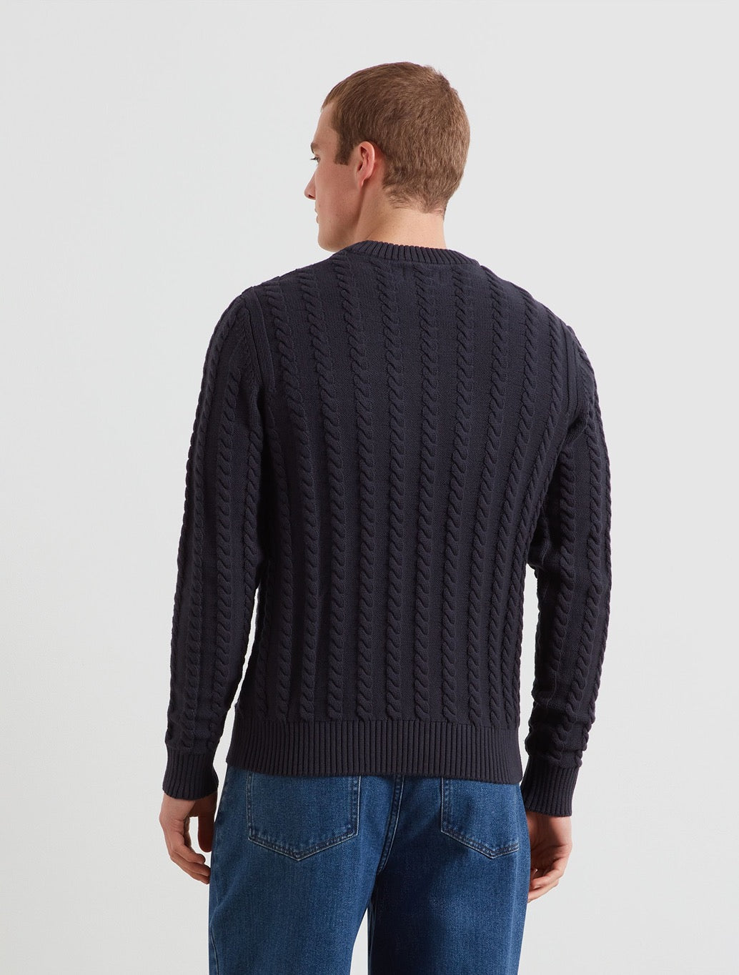 Farah Knight Cable Knit Sweater in True Navy