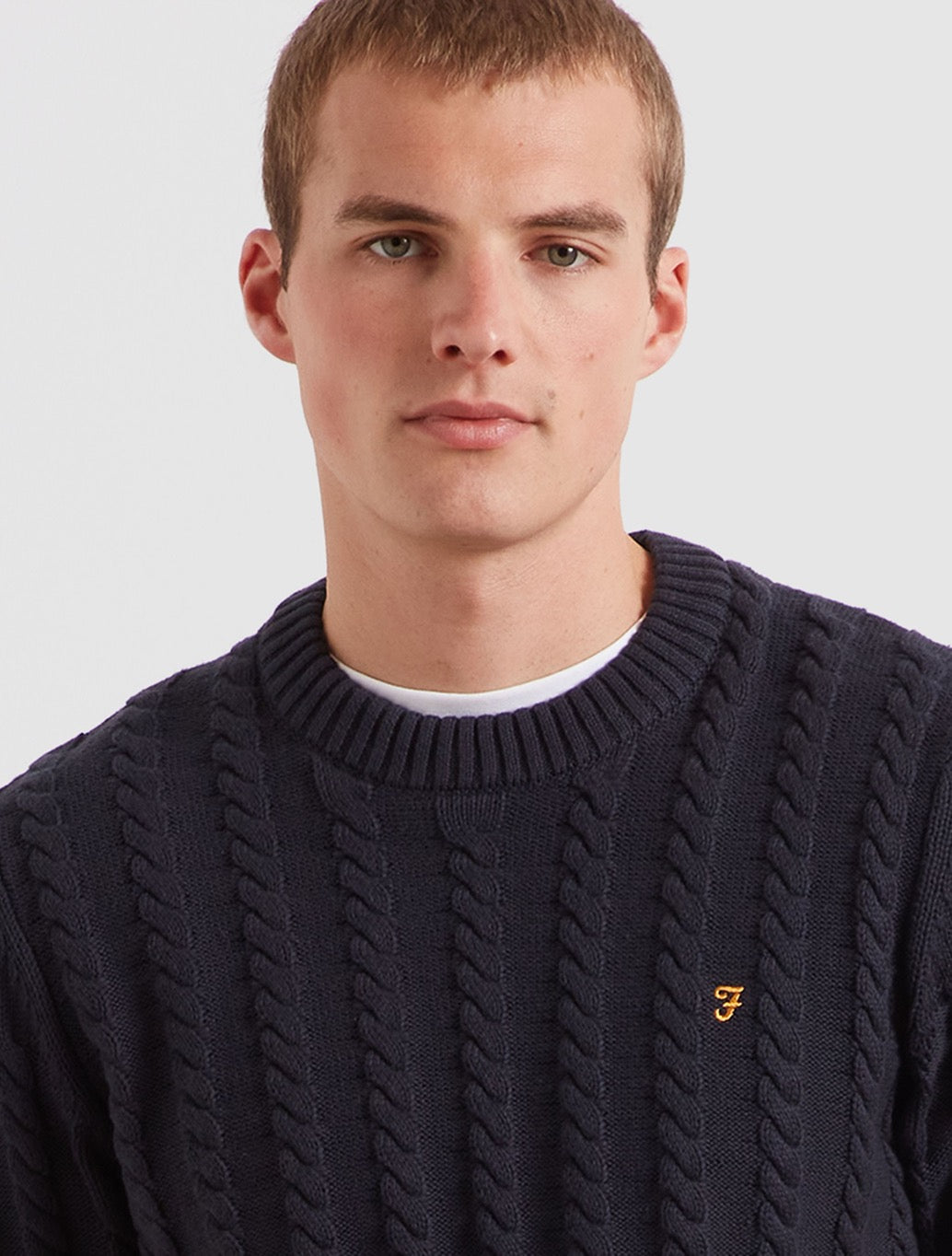 Farah Knight Cable Knit Sweater in True Navy