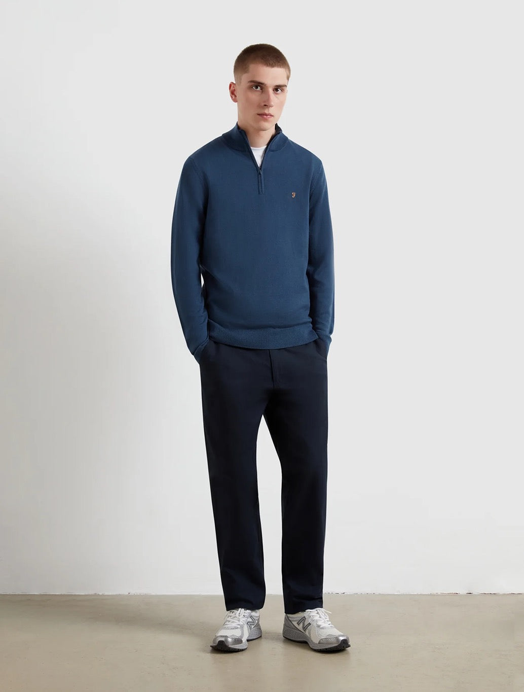 Farah - Redchurch Merino Wool Quarter Zip Jumper - Blue