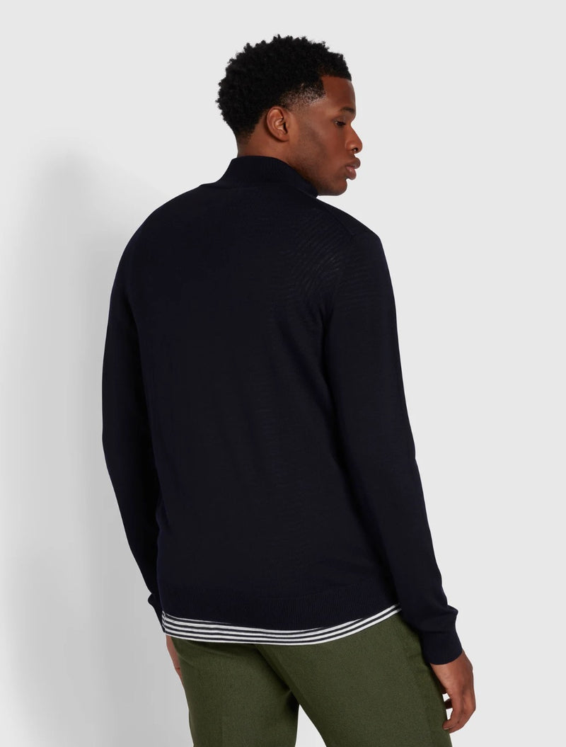 Farah - Redchurch Merino Wool Quarter Zip Jumper - Navy