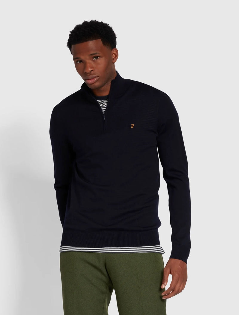 Farah Redchurch Merino Wool Quarter Zip Jumper Navy