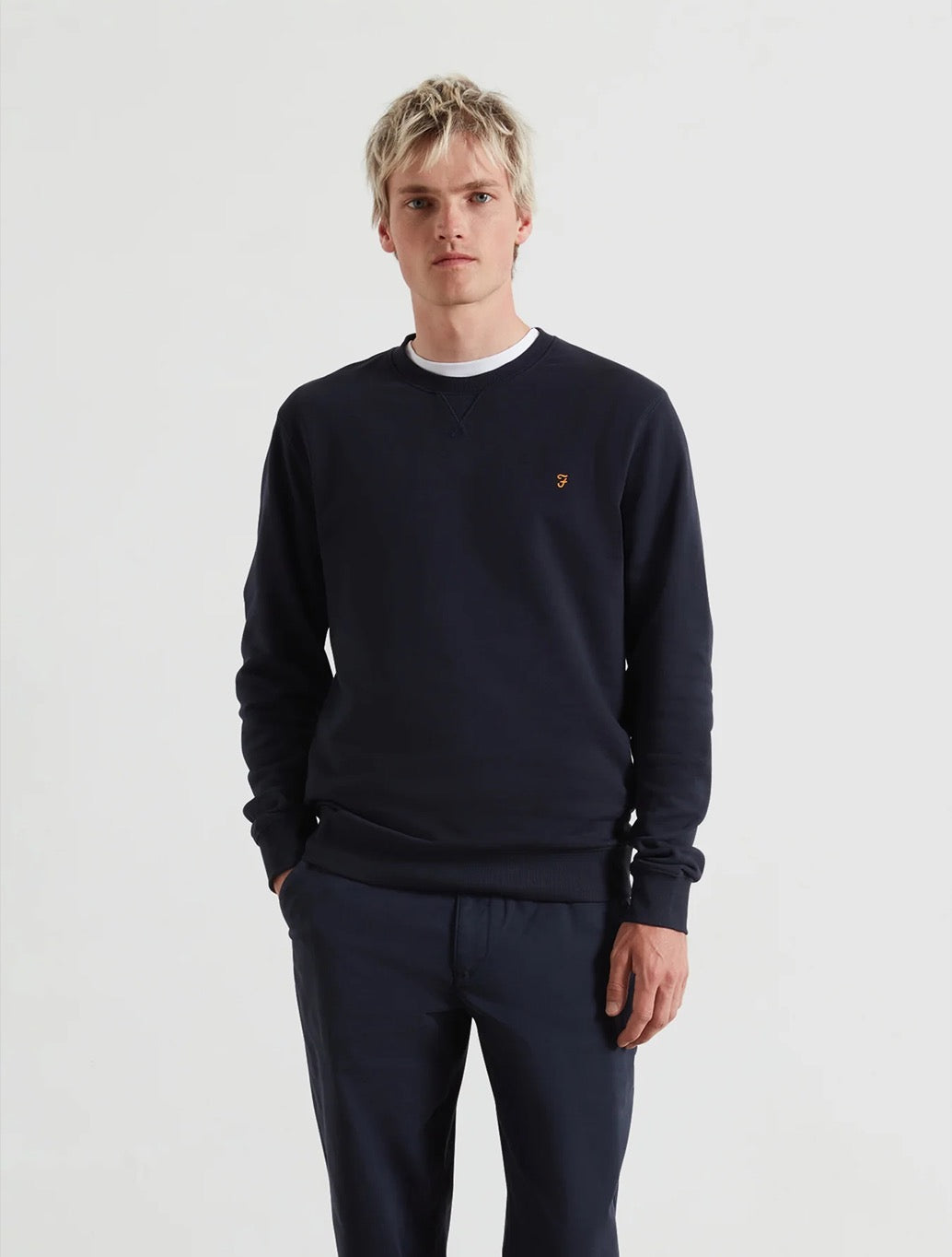 Farah - Tim Organic Cotton Crew Neck Sweatshirt - Navy