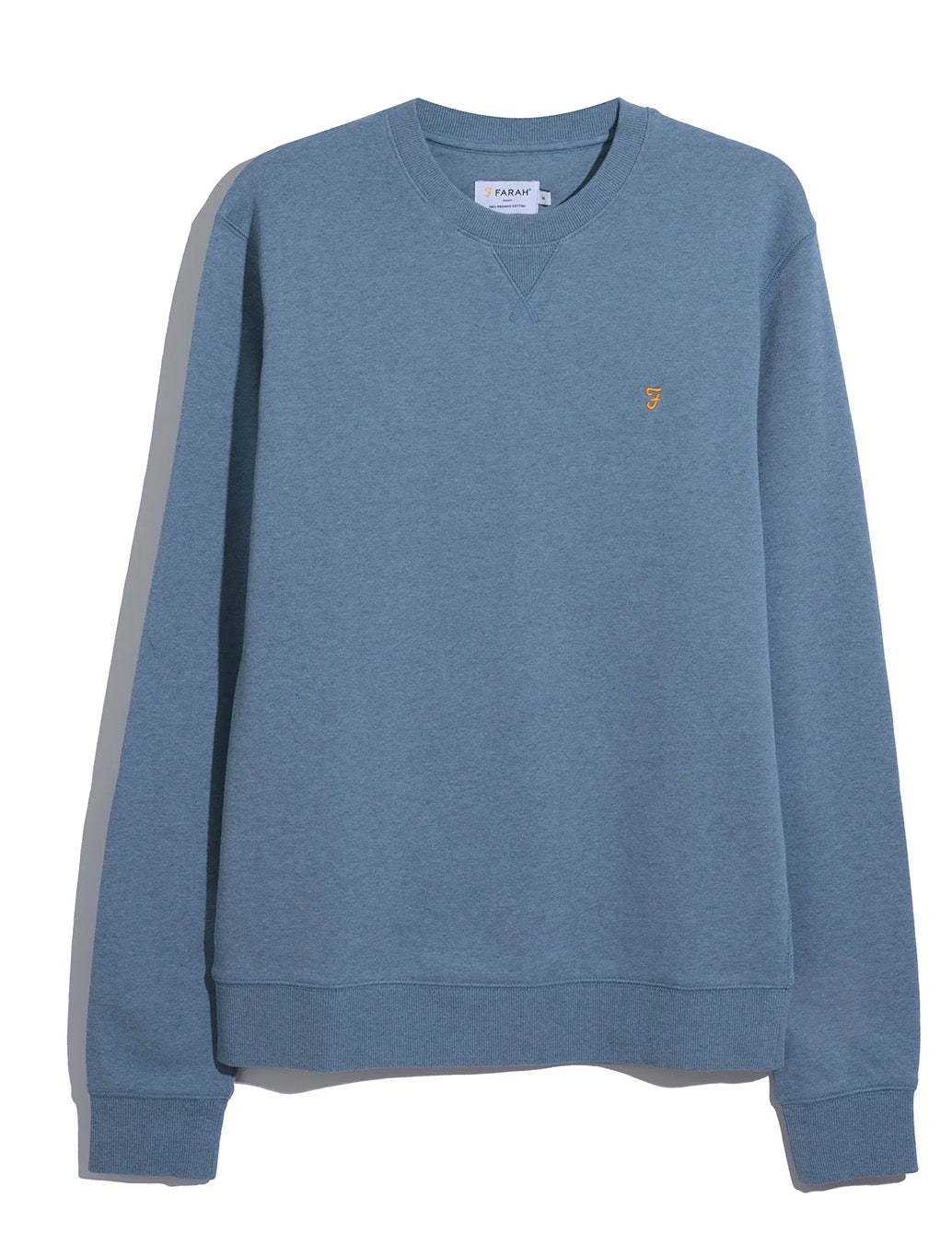 Farah Tim Organic Cotton Crew Neck Sweatshirt in Denim Blue
