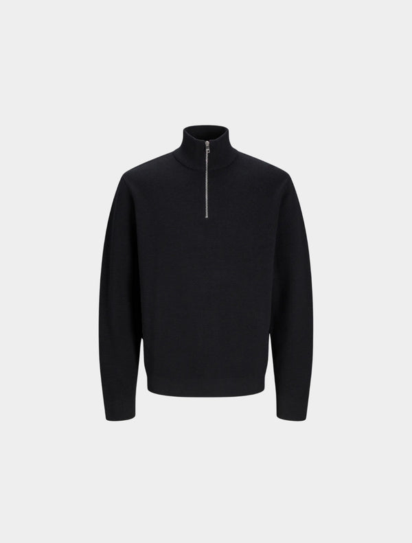 Jack & Jones - Milano Plain Quarter Zip Knit - Black