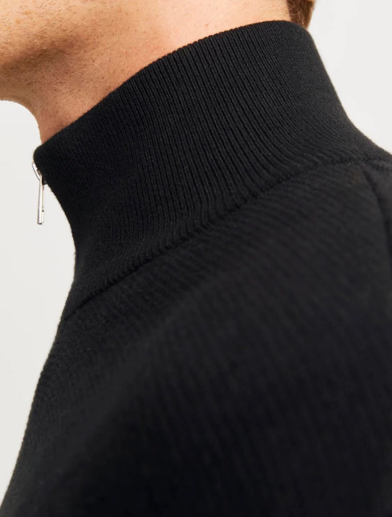 Jack & Jones - Milano Plain Quarter Zip Knit - Black