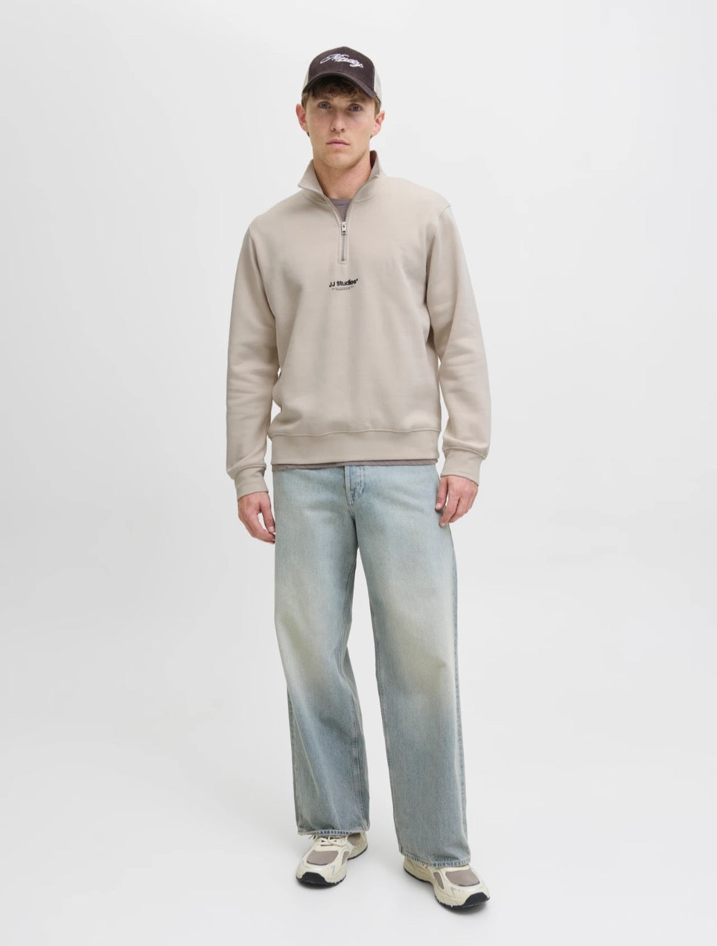 Jack & Jones - Printed Half Zip Sweatshirt - Beige
