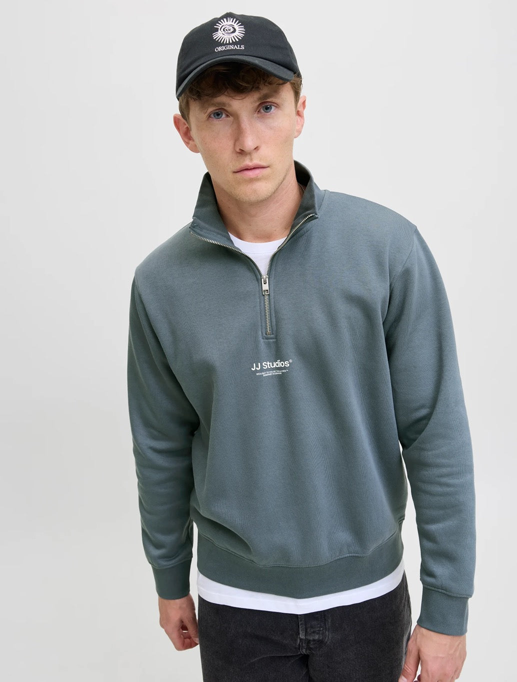 Jack & Jones - Printed Half Zip Sweatshirt - Storm Blue