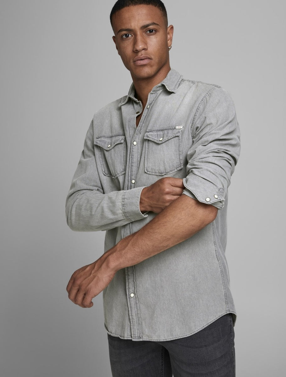 Jack Jones Slim Fit Denim Shirt Light Grey