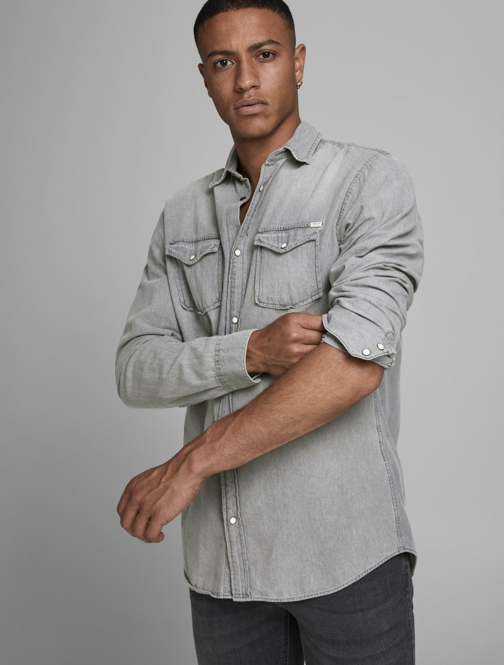 Jack & Jones - Slim Fit Denim Shirt - Light Grey