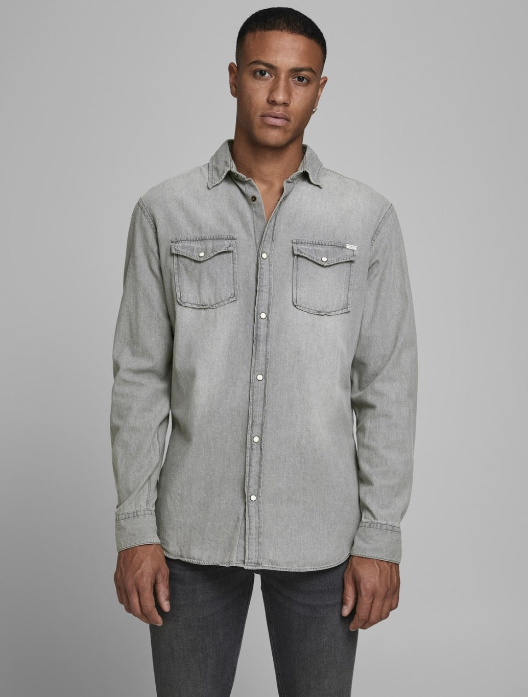 Jack & Jones - Slim Fit Denim Shirt - Light Grey