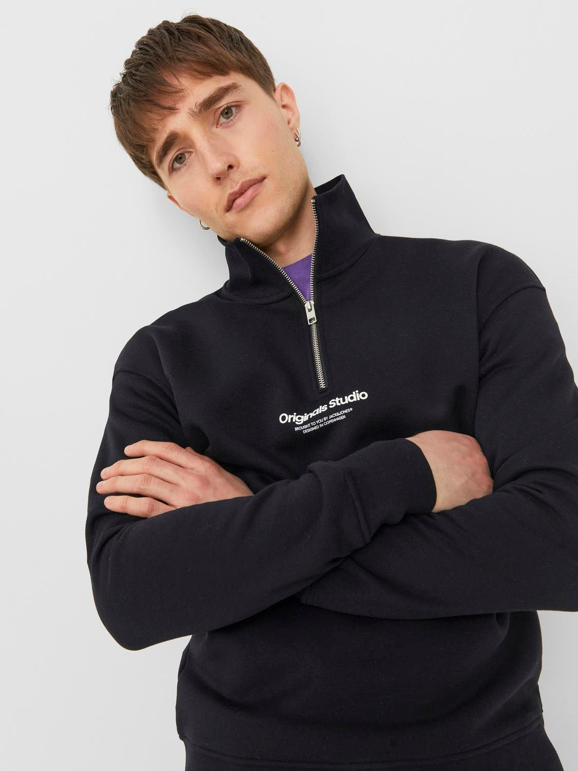 Jack & Jones - Text Half Zip Sweatshirt - Black
