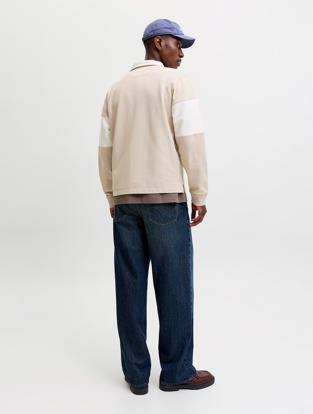Jack & Jones Colour Block Rugby Sweatshirt in Beige Stripe