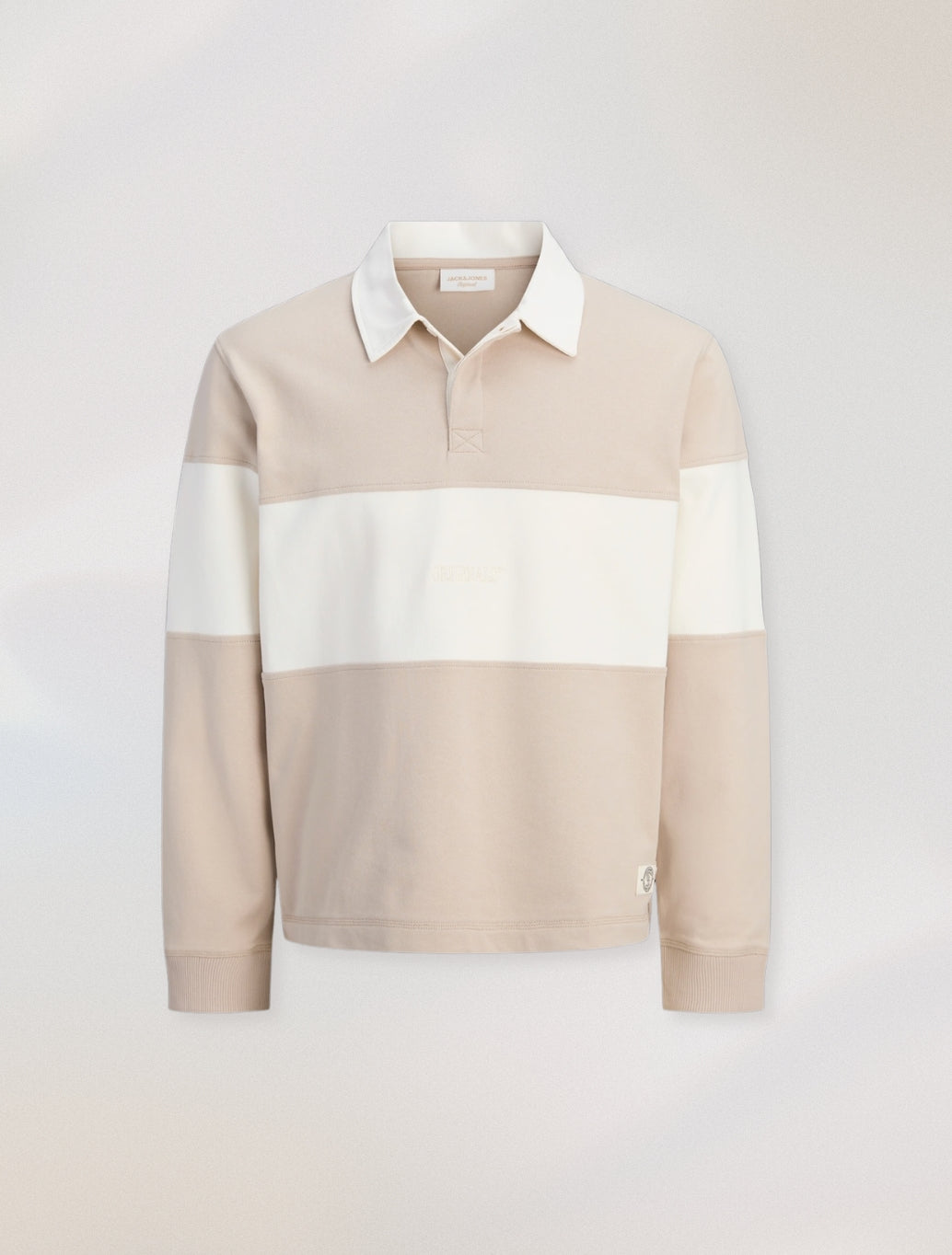 Jack & Jones Colour Block Rugby Sweatshirt in Beige Stripe