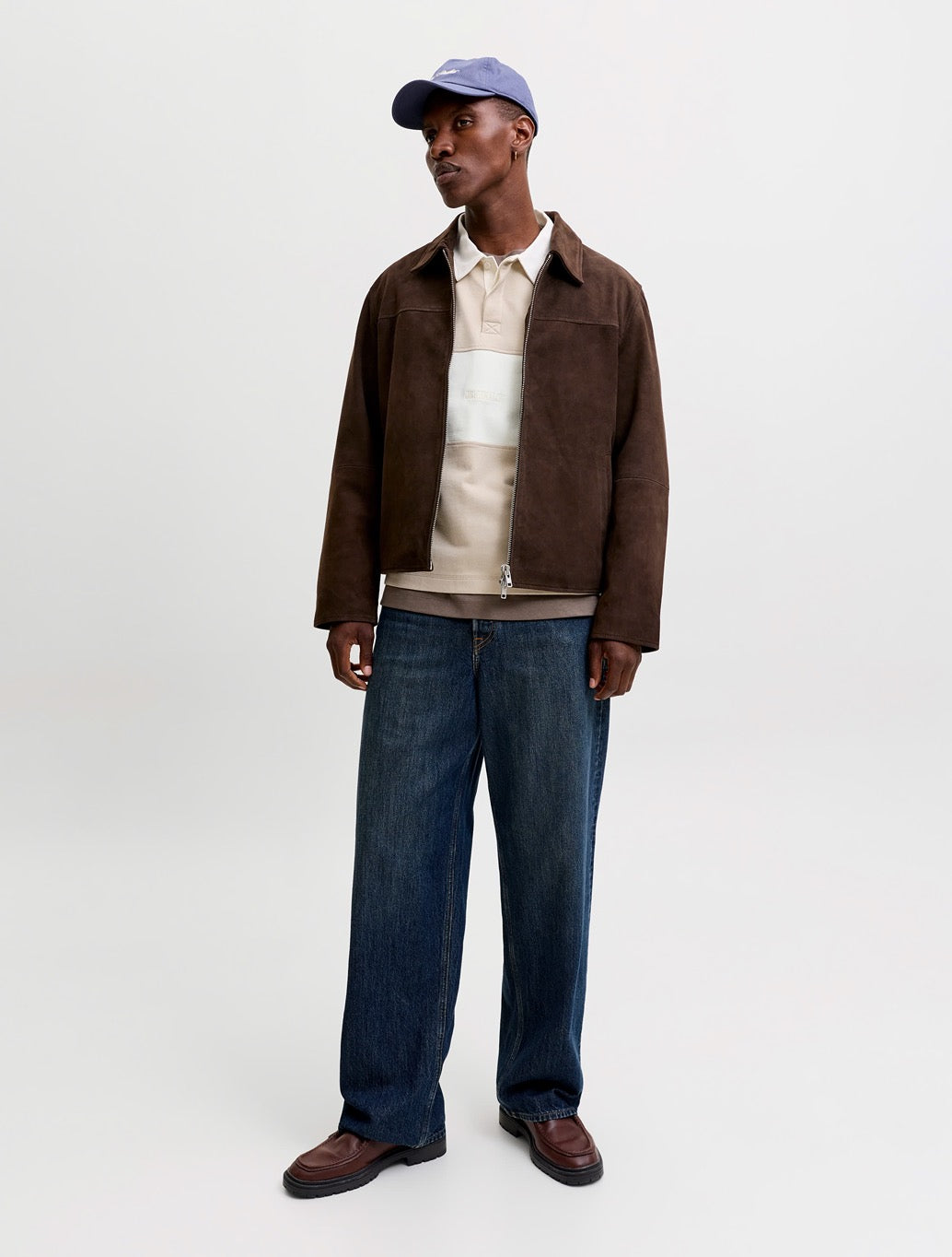 Jack & Jones Colour Block Rugby Sweatshirt in Beige Stripe