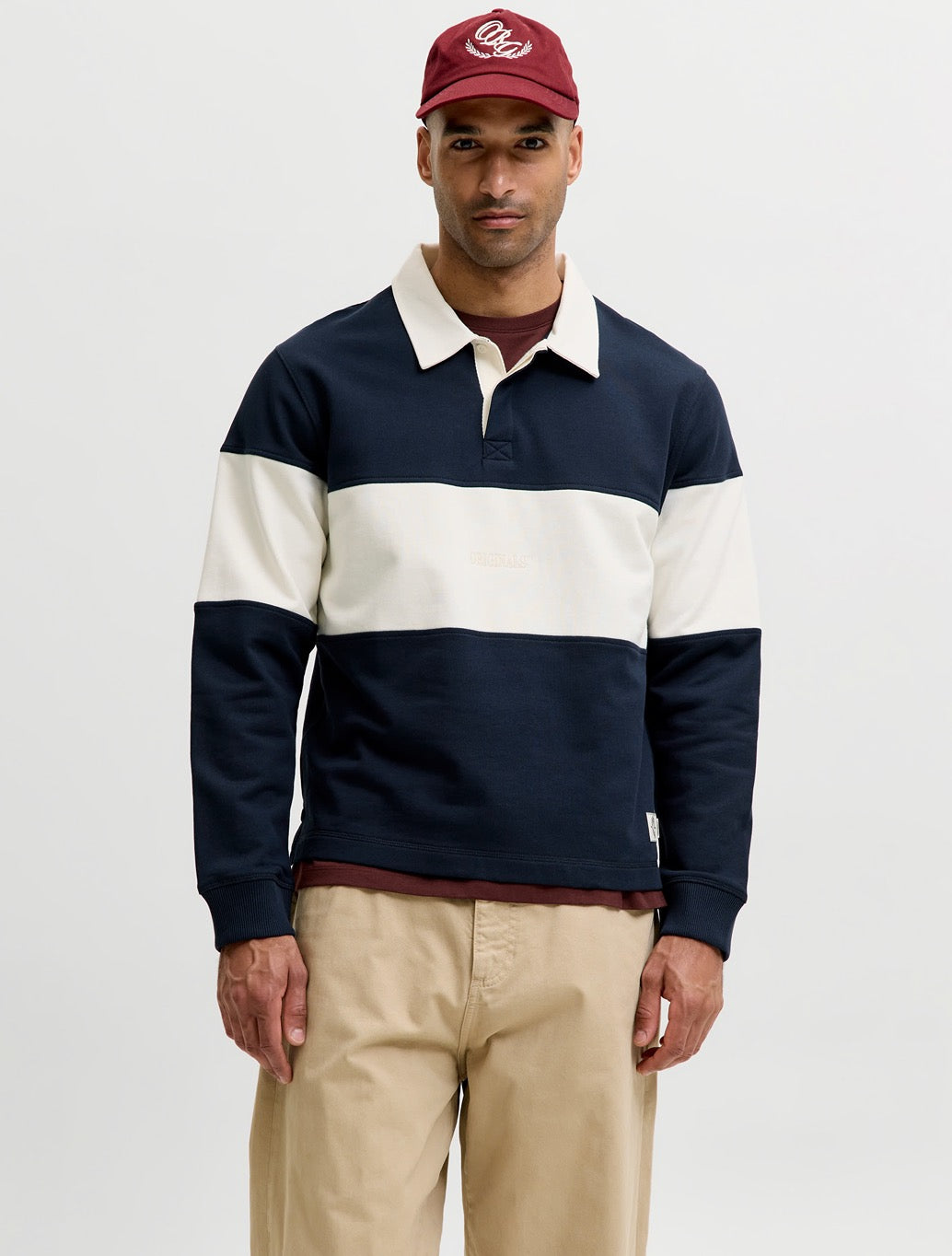Jack & Jones Colour Block Rugby Sweatshirt in Navy Stripe