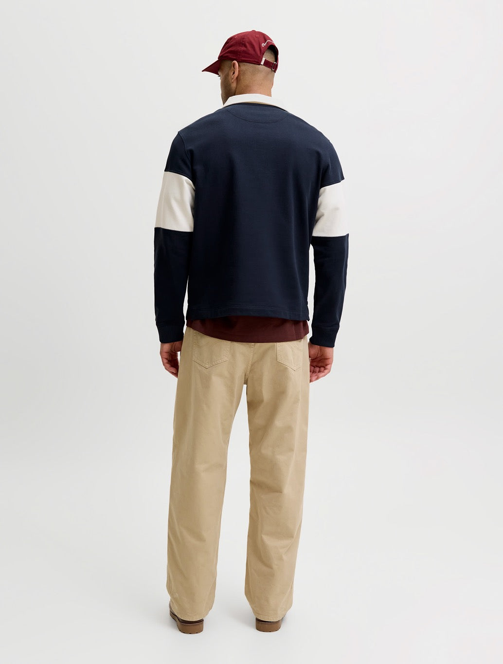 Jack & Jones Colour Block Rugby Sweatshirt in Navy Stripe