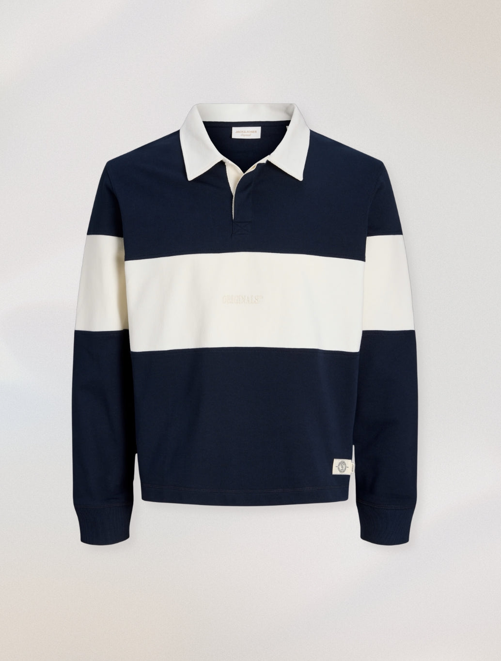 Jack & Jones Colour Block Rugby Sweatshirt in Navy Stripe