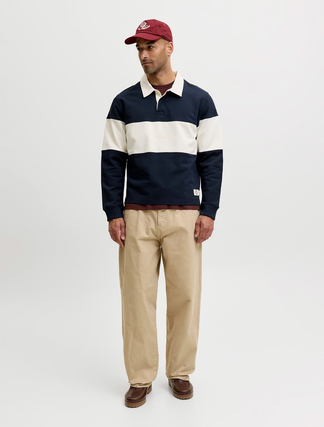 Jack & Jones Colour Block Rugby Sweatshirt in Navy Stripe