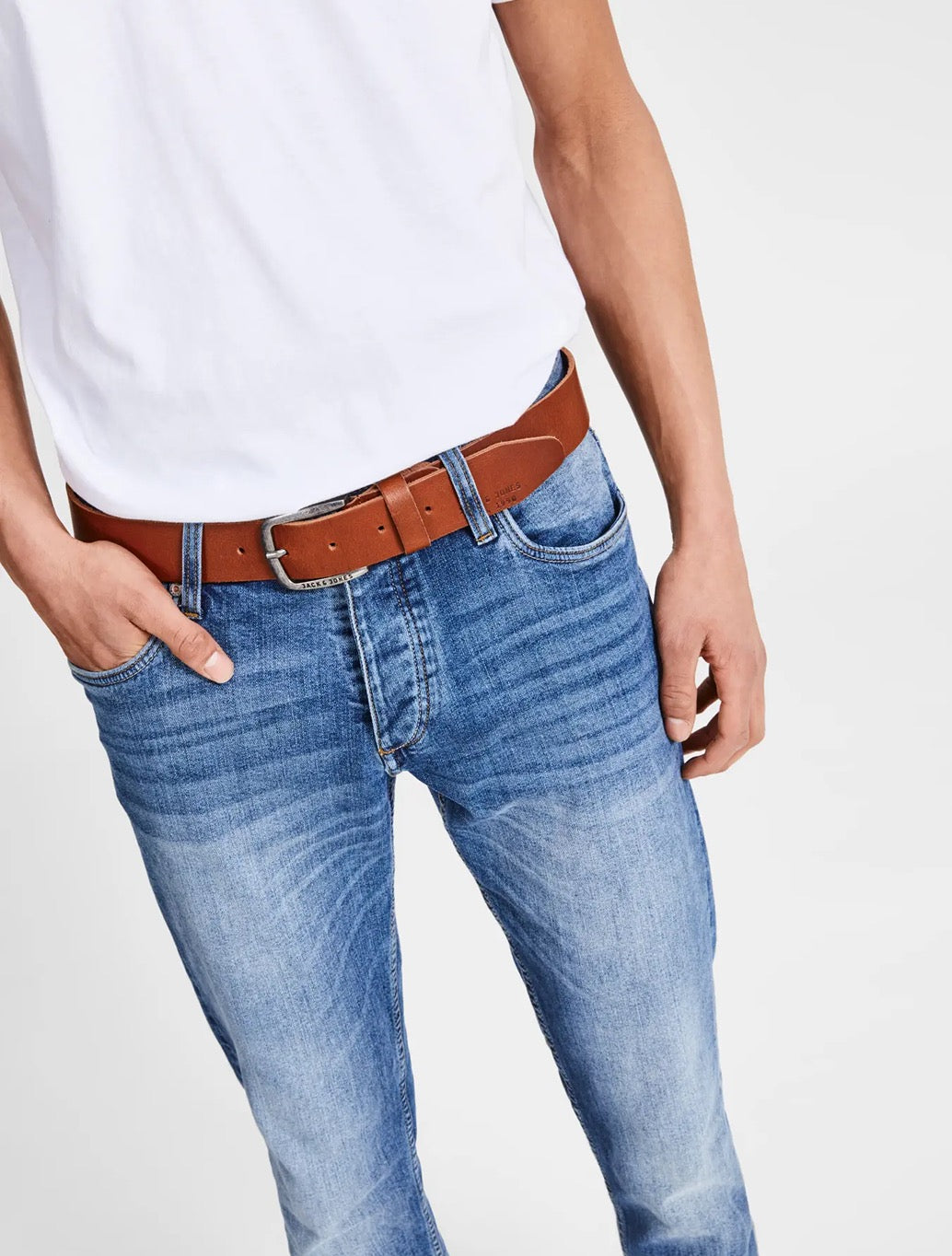 Jack & Jones Paul Leather Belt in Camel