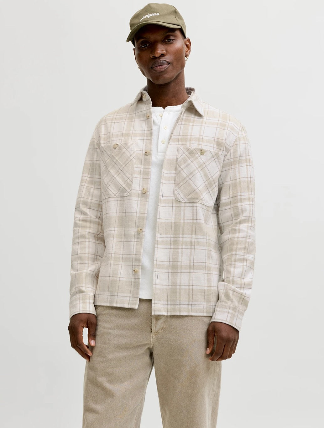 Jack & Jones Linen Blend Shirt in Beige Check
