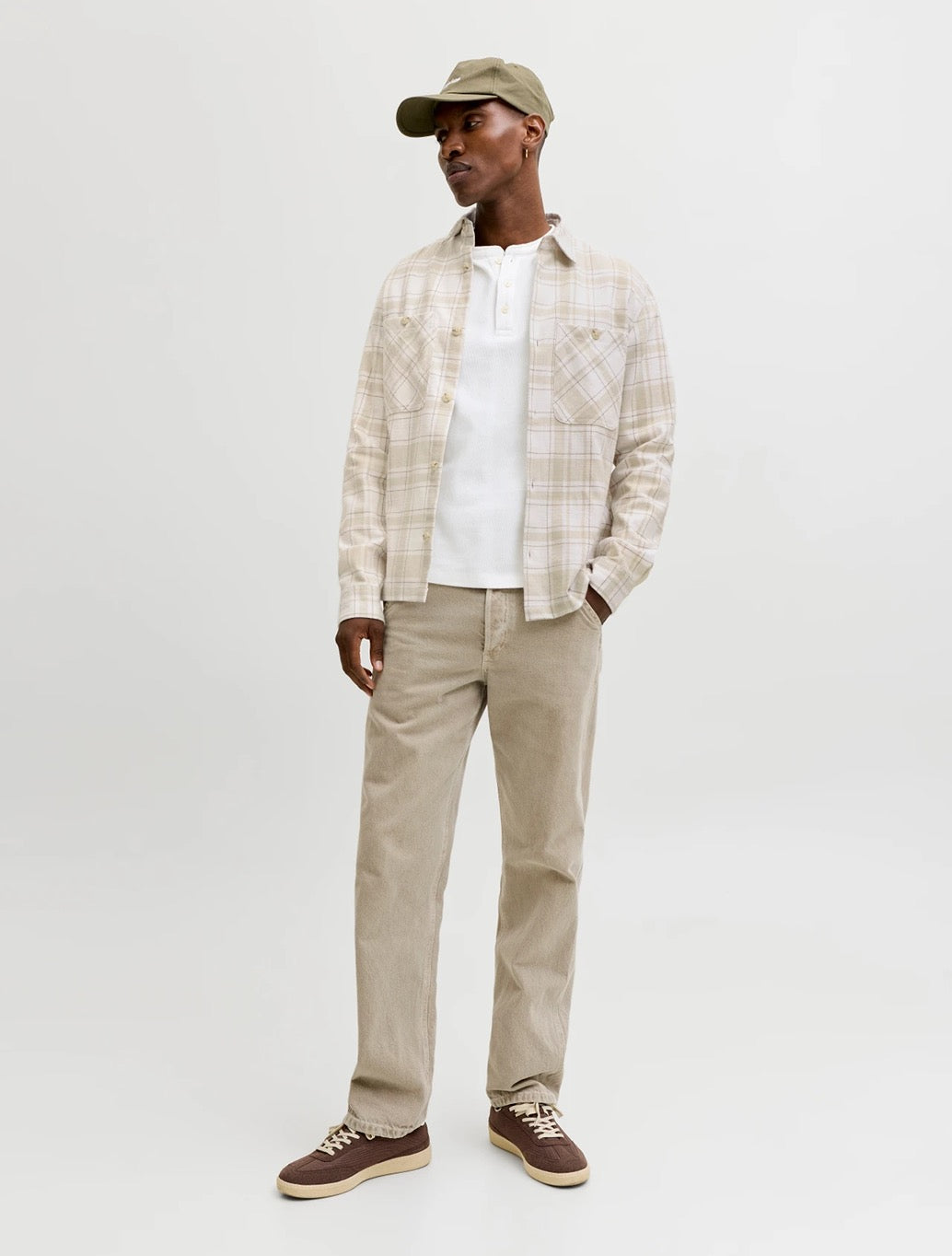 Jack & Jones Linen Blend Shirt in Beige Check