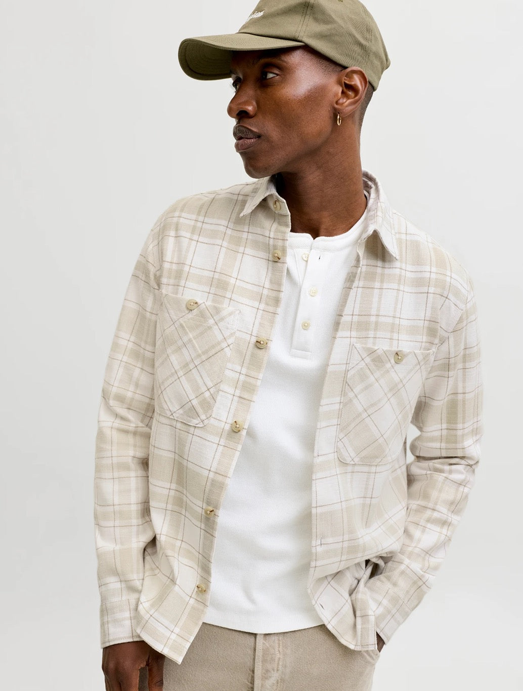Jack & Jones Linen Blend Shirt in Beige Check